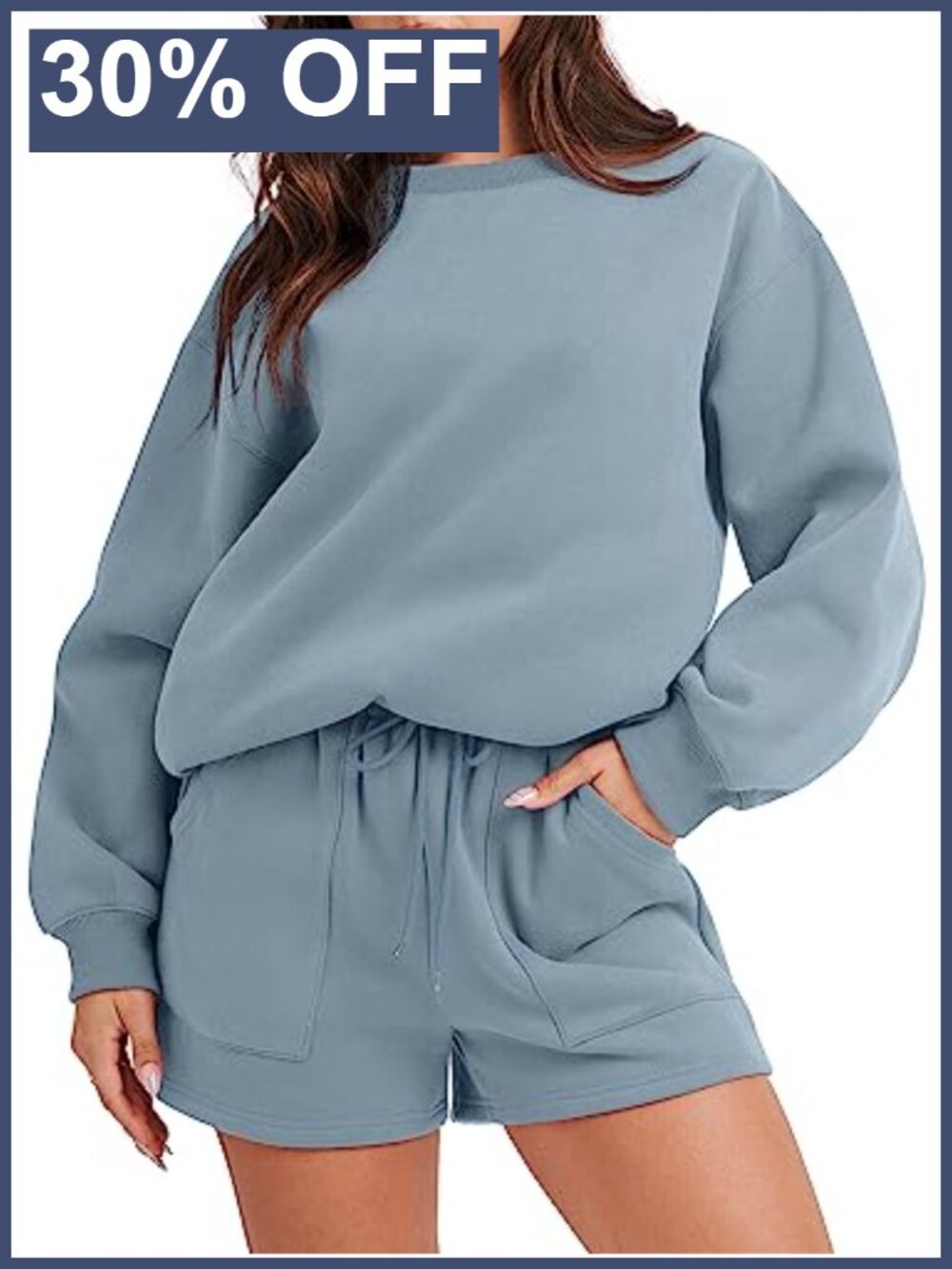 2 Piece Lounge Set Crewneck Sweatshirt & High Waisted Shorts